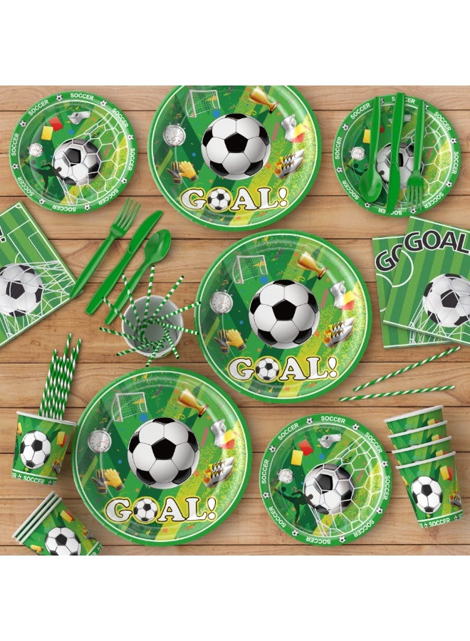 SOCCER Themed Birthday Party Supplies Kit, 212 Pieces, Tableware Set for 24 Guests – Plates, Cups, Napkins, Forks, Spoons, Knives, Straws, Balloons, Banner & Tablecloth - Image 2